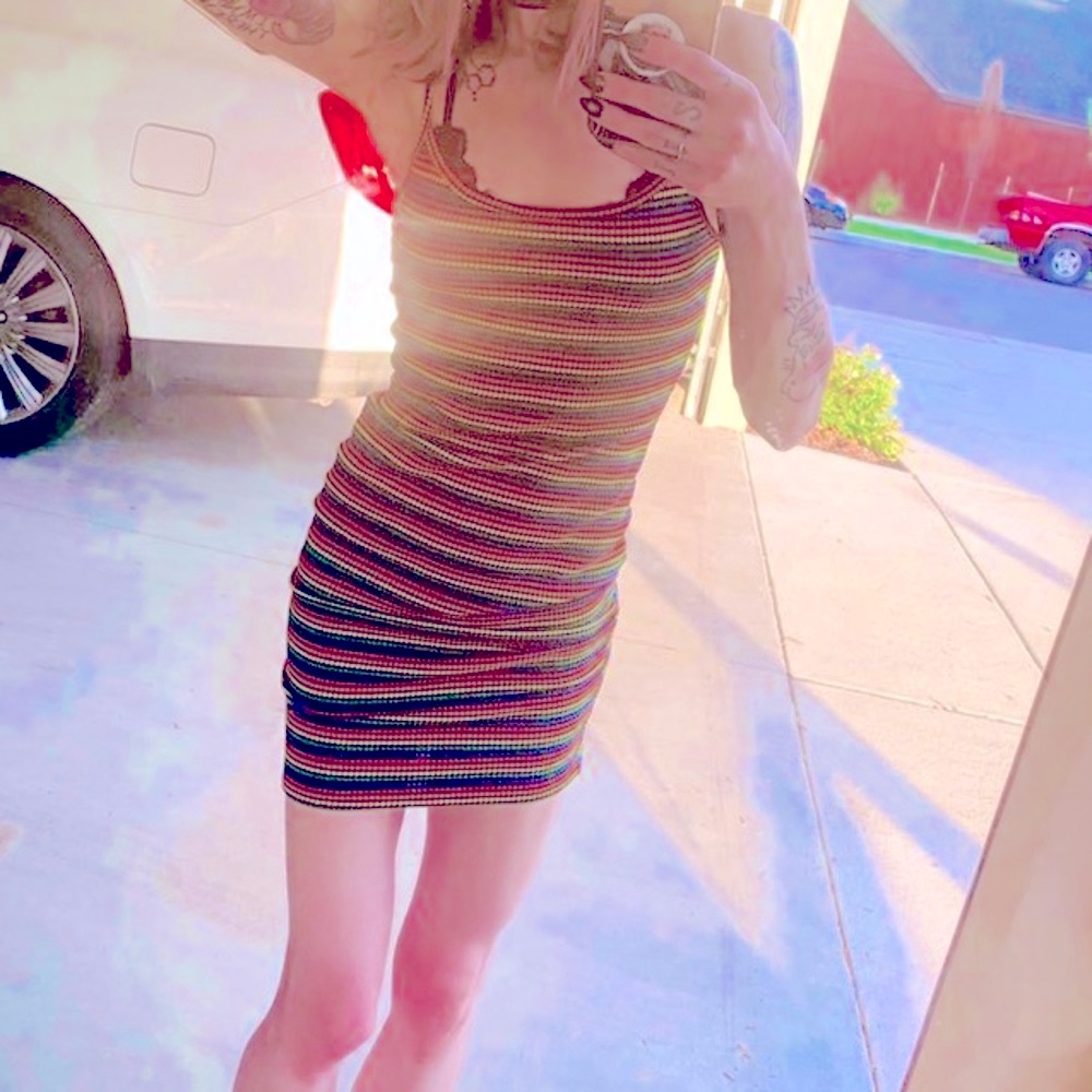 Dolls Kill LunaChix Rainbow Striped Bodycon Mini Dress
